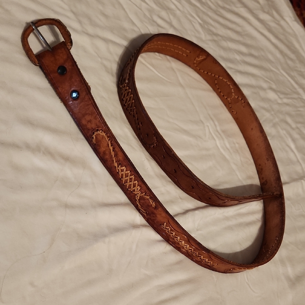 Artisan Tan Leather Belt with Stitch Detailing